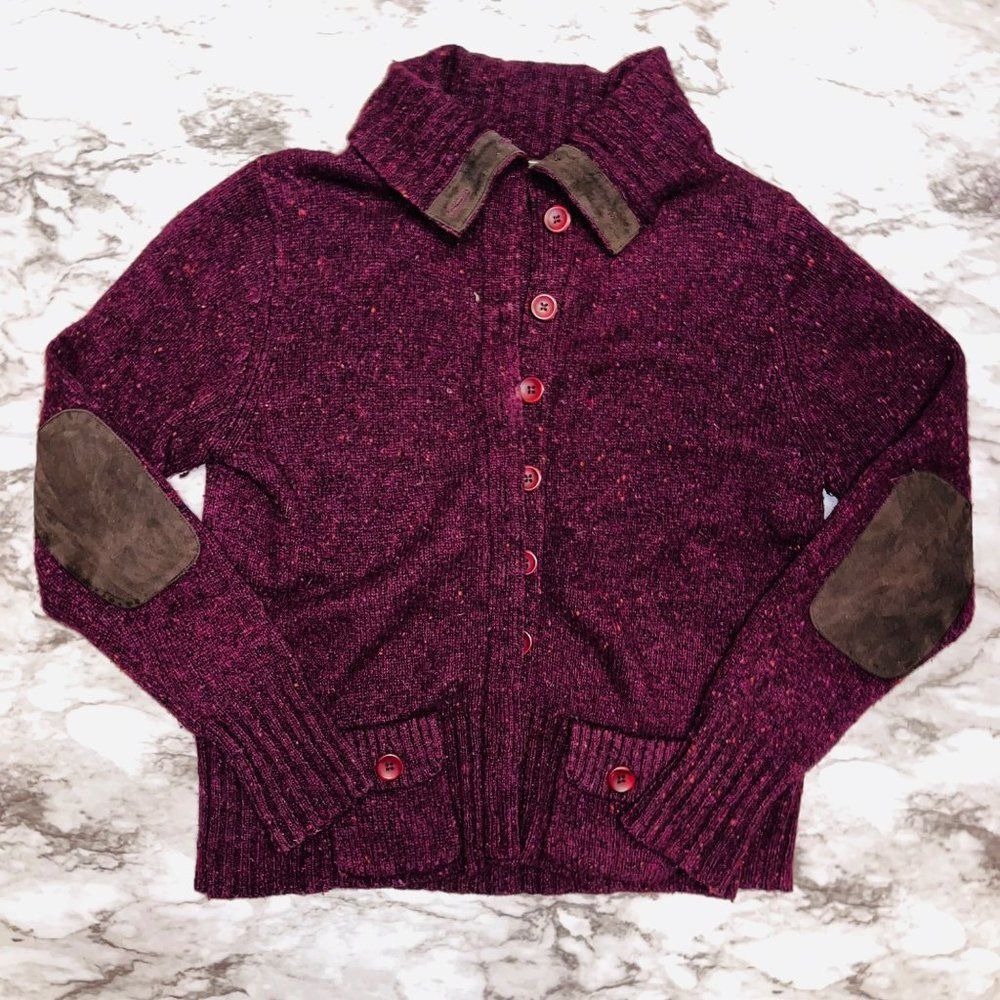 Eddie Bauer Cardigan w/ Elbow Pads Maroon Men M Golf Work Preppy Teacher